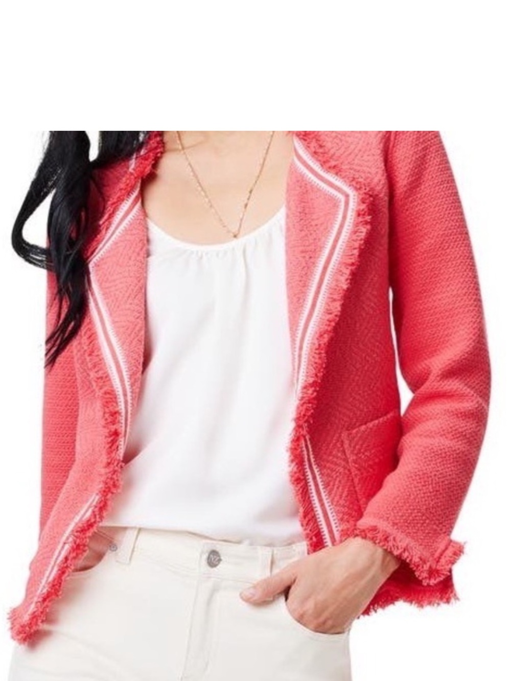 NIC+ZOE Coral Textured Tweed Open Knit Blazer